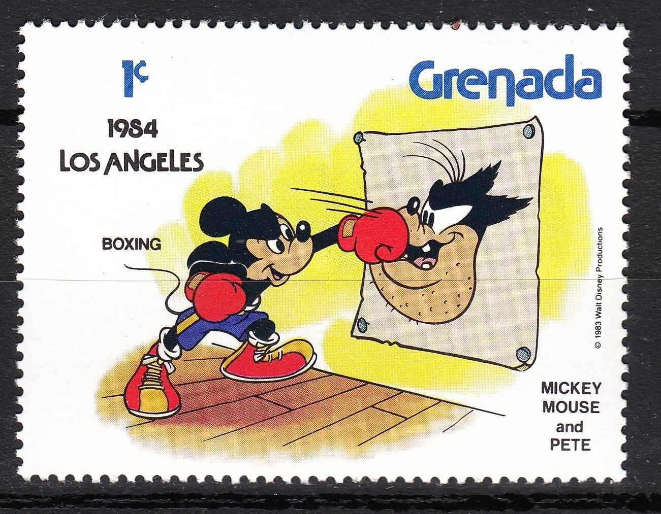 TIMBRE NEUF WALT DISNEY MICKEY BOXE CONTRE PETE LOS ANGELES 1984 121917065787