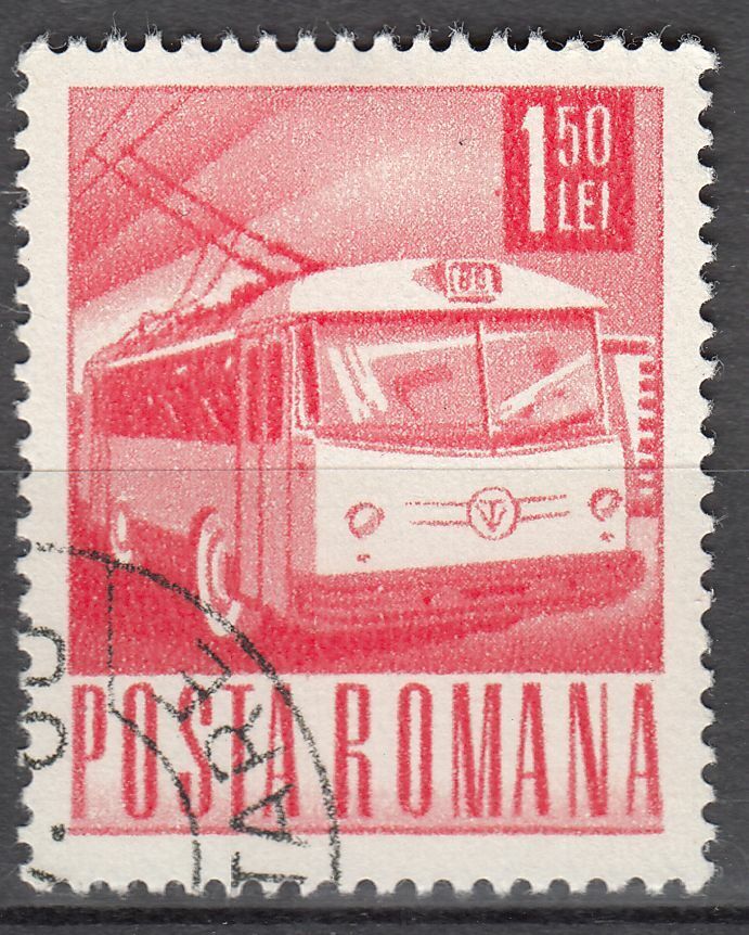 TIMBRE ROUMANIE OBL N 2356 POSTE ET TRANSPORT TROLLEYBUS 124011840727