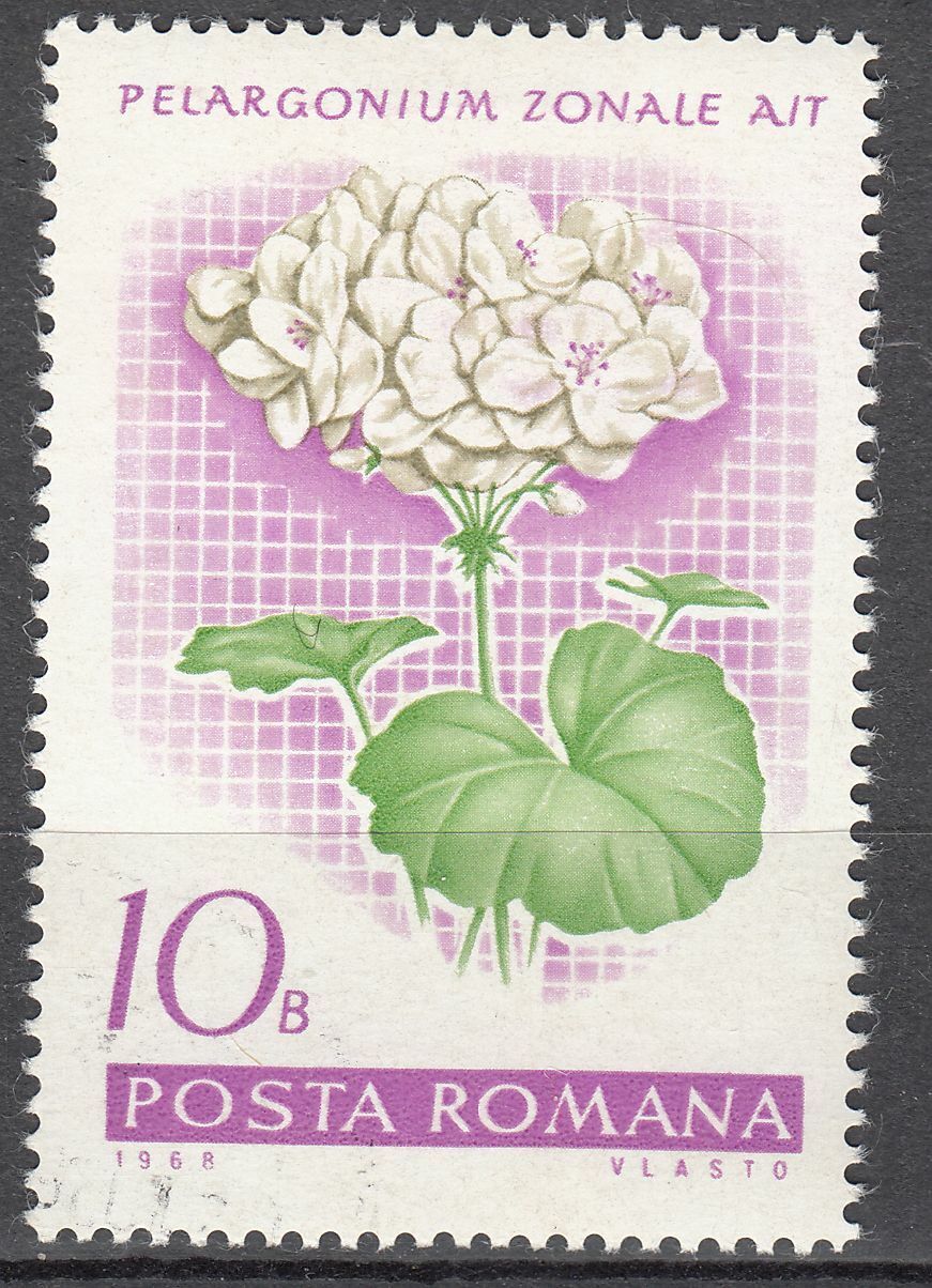 TIMBRE ROUMANIE OBL N 2389 GERANIUM PELARGONIUM ZONALE AIT 124014201517