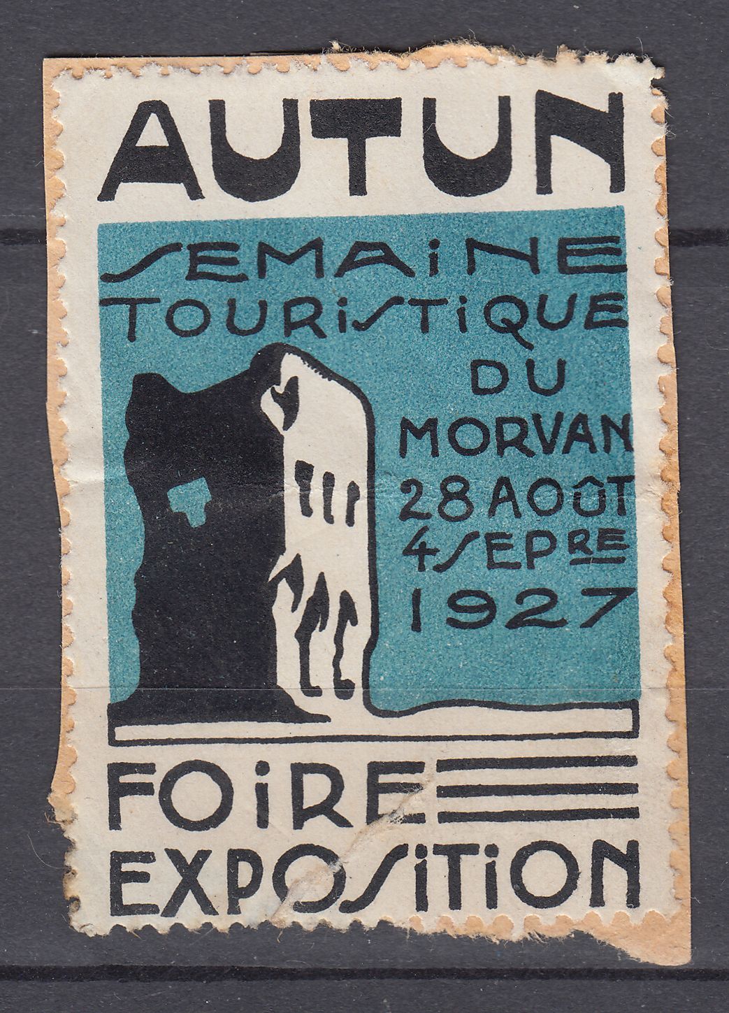 TIMBRE VIGNETTE AUTUN SEMAINE TOURISTIQUE DU MORVAN 28 AOUT 4 SEPTEMBRE 1927 123529982397