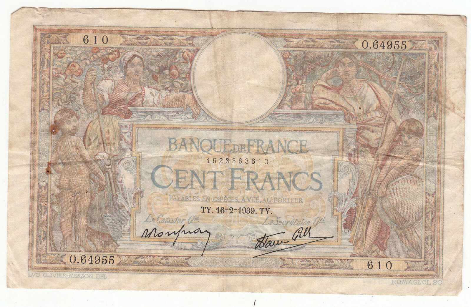 BILLET FRANCE 100 FRANCS MERSON 16 2 1939 O64955 401286680738