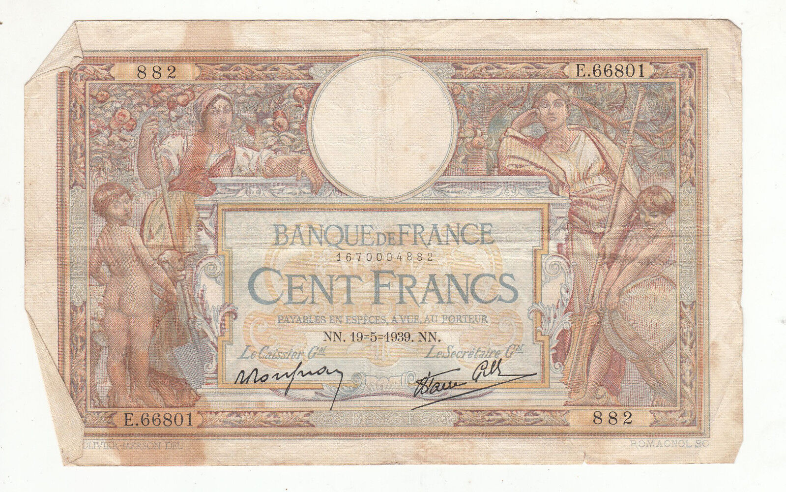 BILLET FRANCE 100 FRANCS MERSON 19 5 1939 NN 401286725278