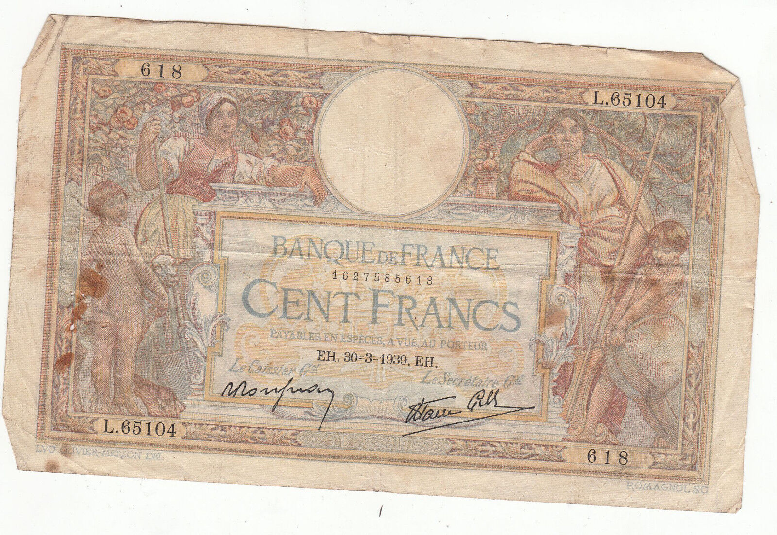 BILLET FRANCE 100 FRANCS MERSON 30 3 1939 EH 122403564468