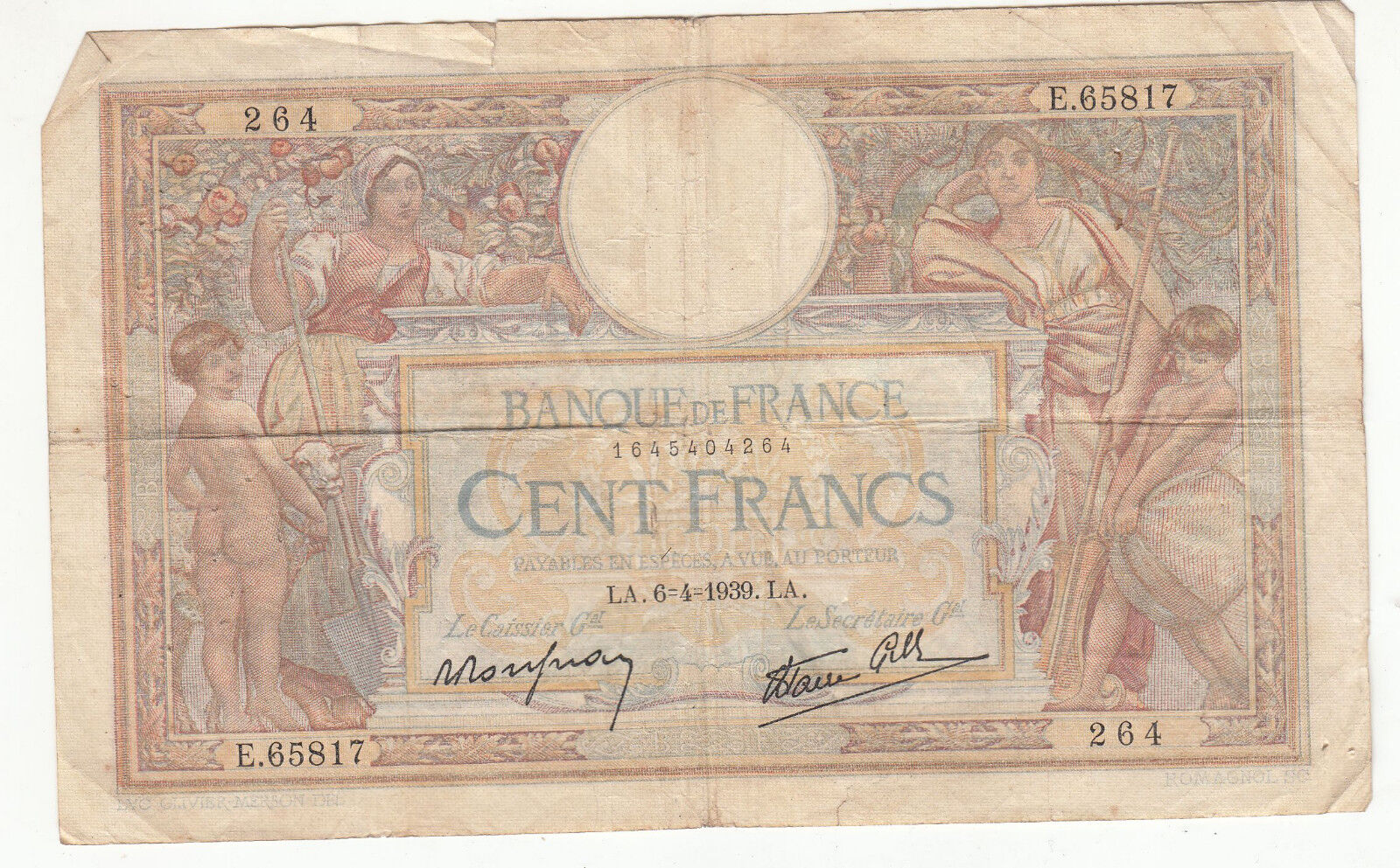 BILLET FRANCE 100 FRANCS MERSON 6 4 1939 LA 401291208378