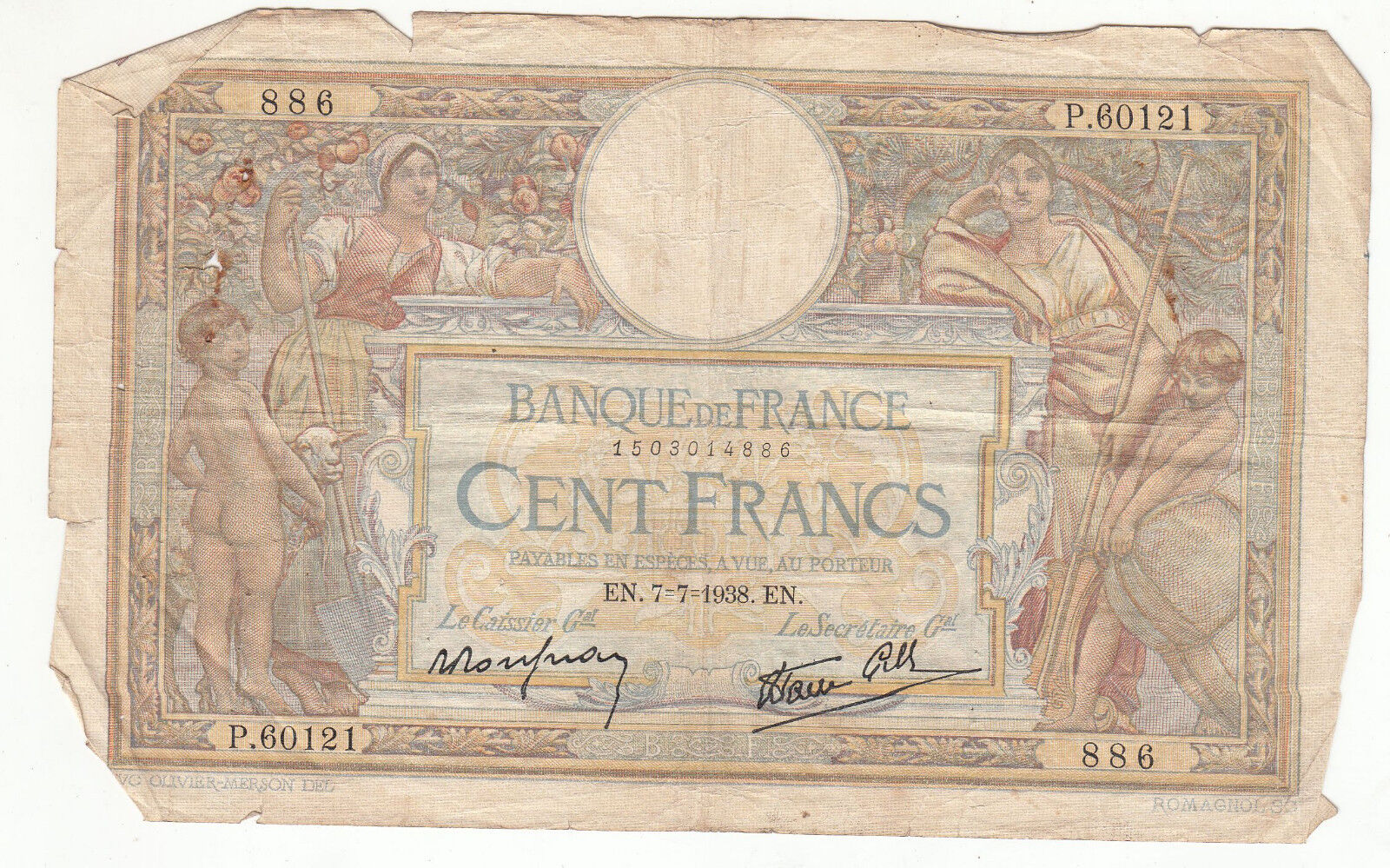 BILLET FRANCE 100 FRANCS MERSON 7 7 1938 P60121 122385404078