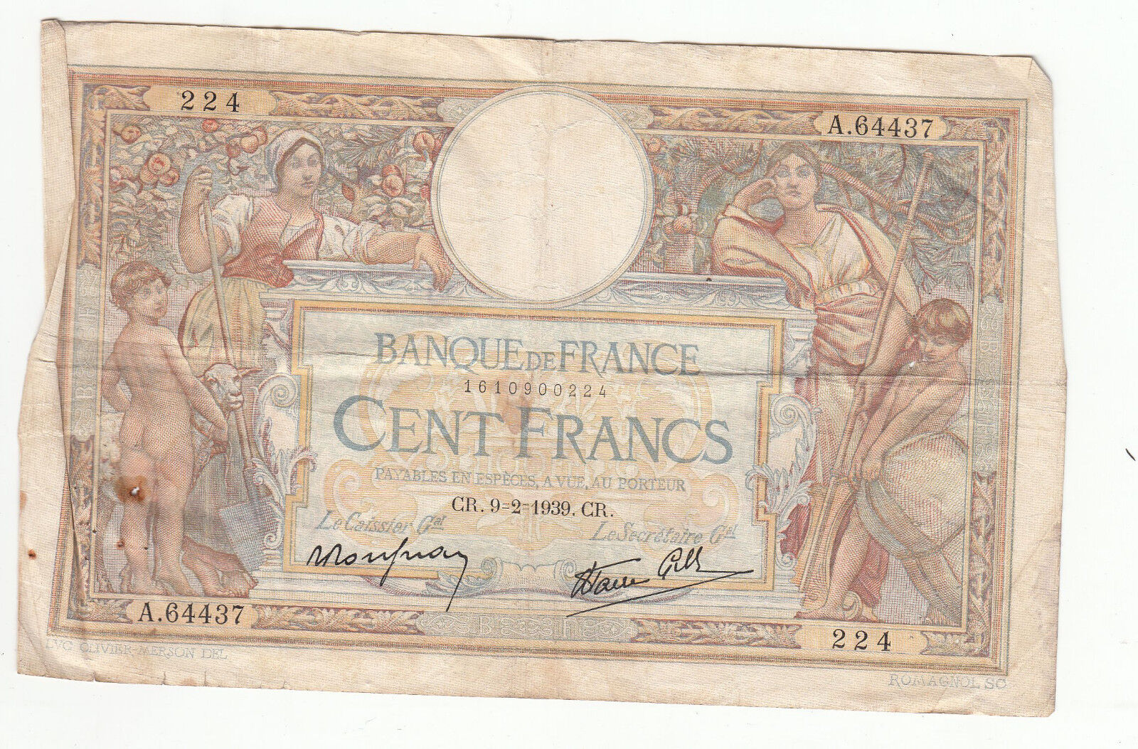 BILLET FRANCE 100 FRANCS MERSON 9 2 1939 GR 401297866788