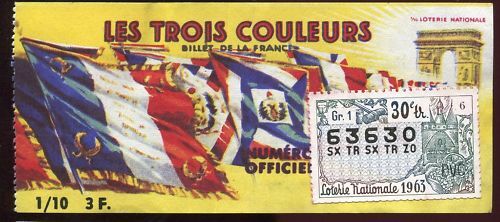 BILLET LOTERIE TROIS COULEURS TIMBRE CHATEAU 110651109718