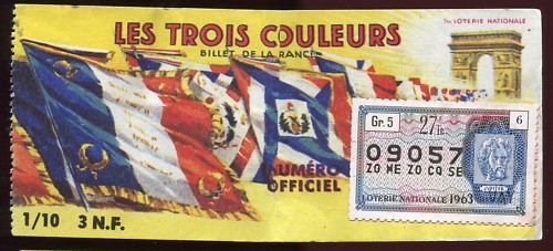 BILLET LOTERIE TROIS COULEURS TIMBRE JUPITER 110651109808