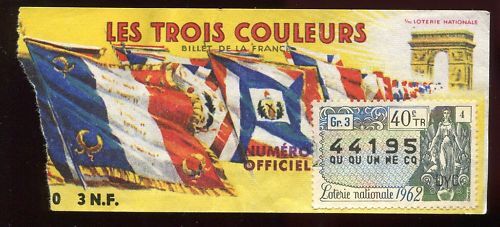 BILLET LOTERIE TROIS COULEURS TIMBRE PERSONNAGE 120687026068