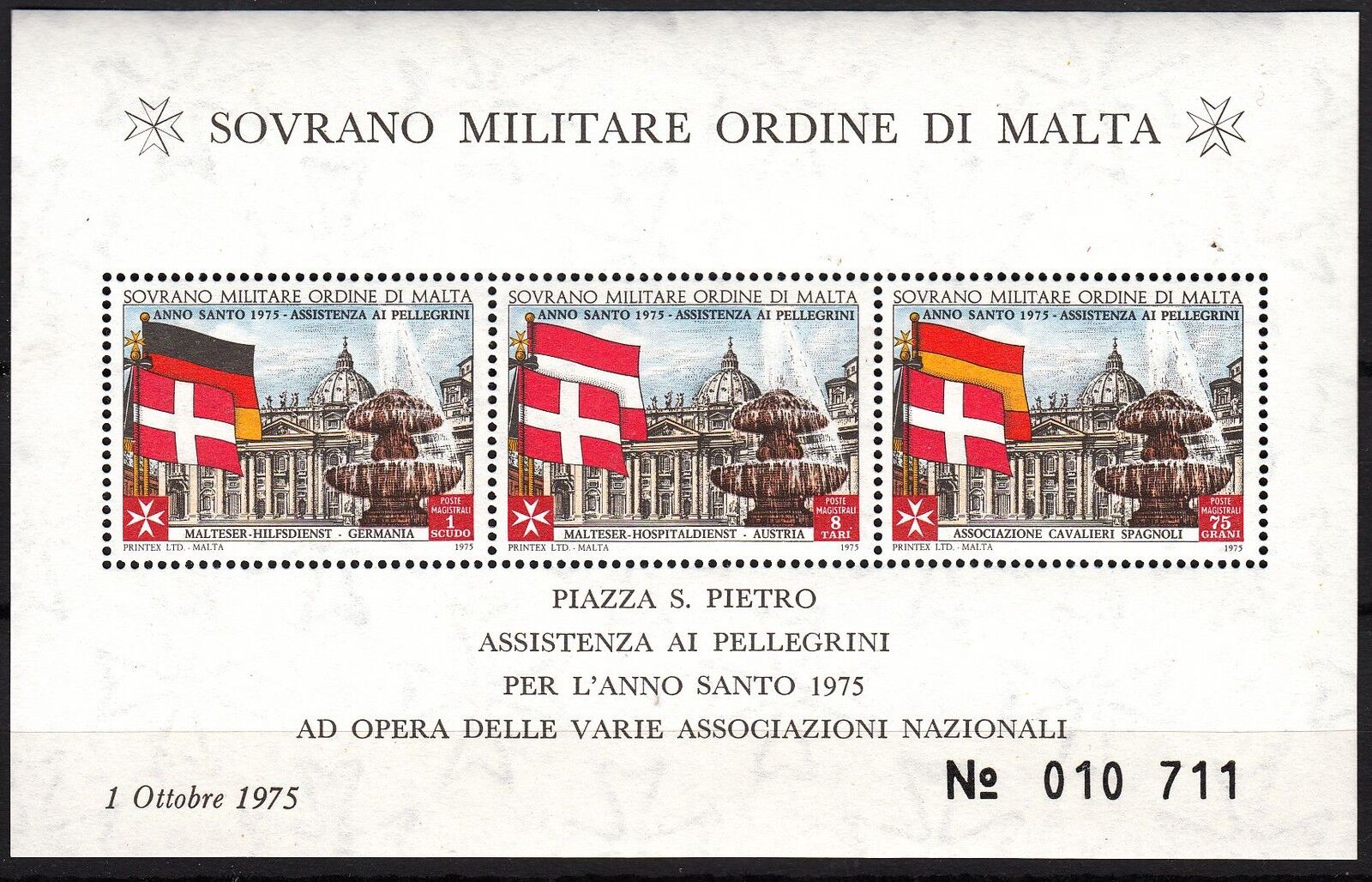 BLOC TIMBRE MALTE NEUF SOVRANO MILITARE DI MALTA 1975 122133587318