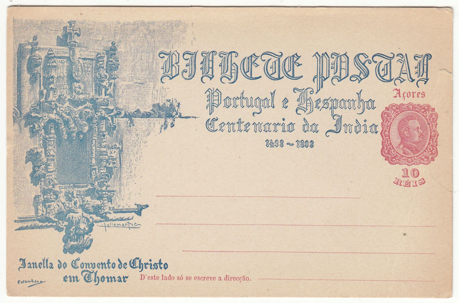 CARTE ENTIER POSTALE NEUF PORTUGAL COLONIE ACORES CONVENTO CHRISTO 1498 1898 401454671208