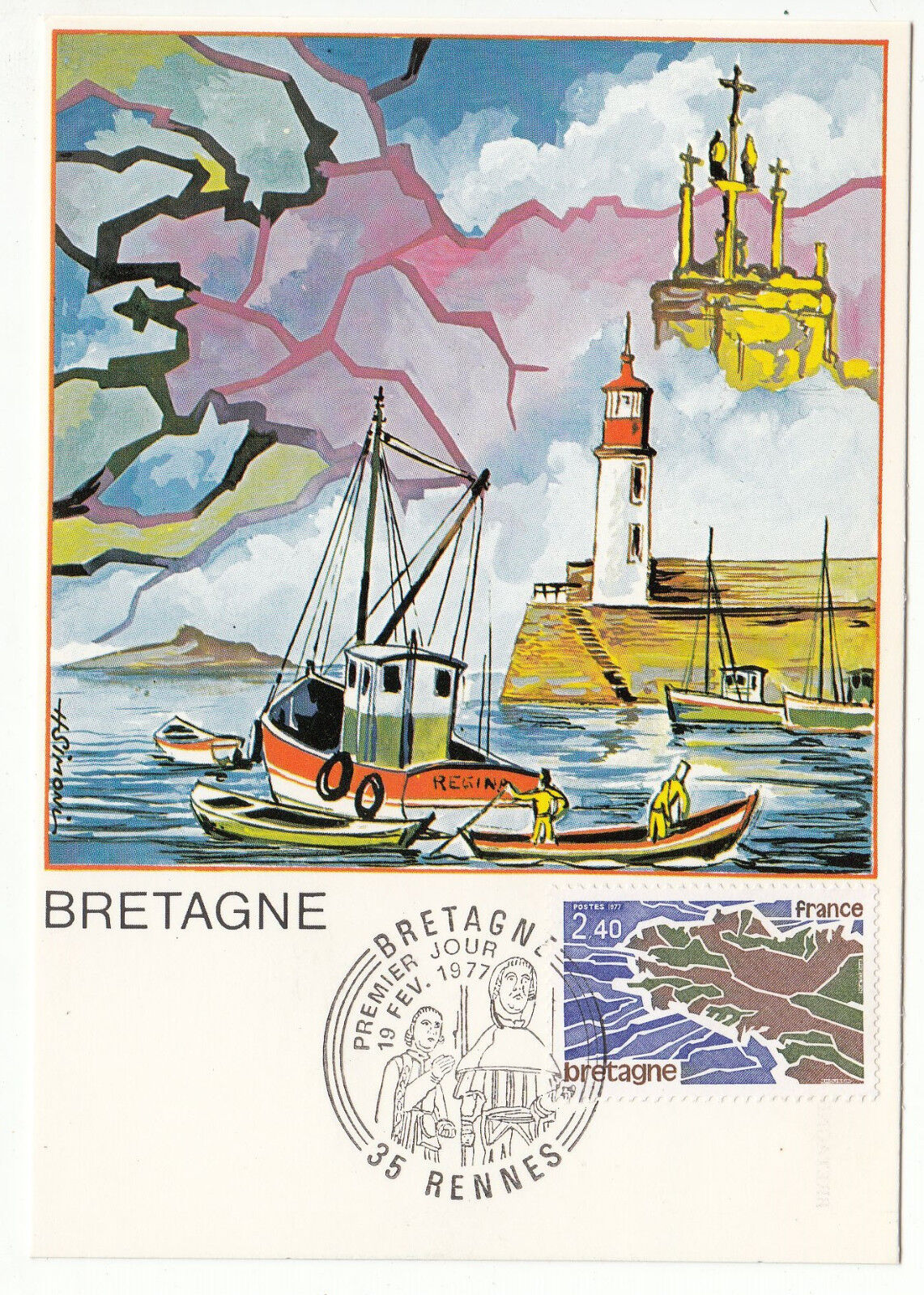 CARTE MAXIMUM FDC 1977 TIMBRE N 1917 BRETAGNE BATEAU 401424183638