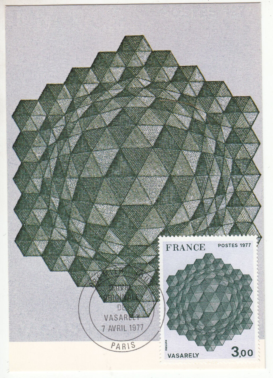 CARTE MAXIMUM FDC 1977 TIMBRE N 1924 OEUVRE DE VASARELY HOMMAGE A L EXAGONE 122755449908