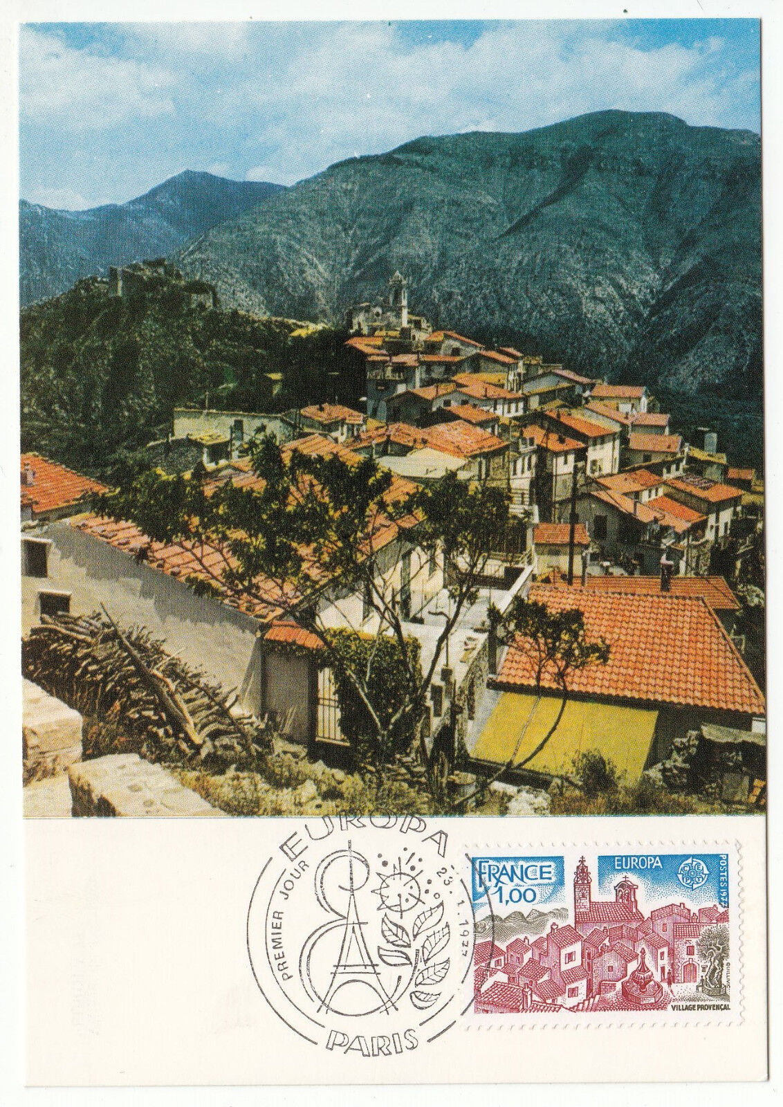 CARTE MAXIMUM FDC 1977 TIMBRE N 1928 EUROPA CEPT VILLAGE PROVENCAL 401424185758