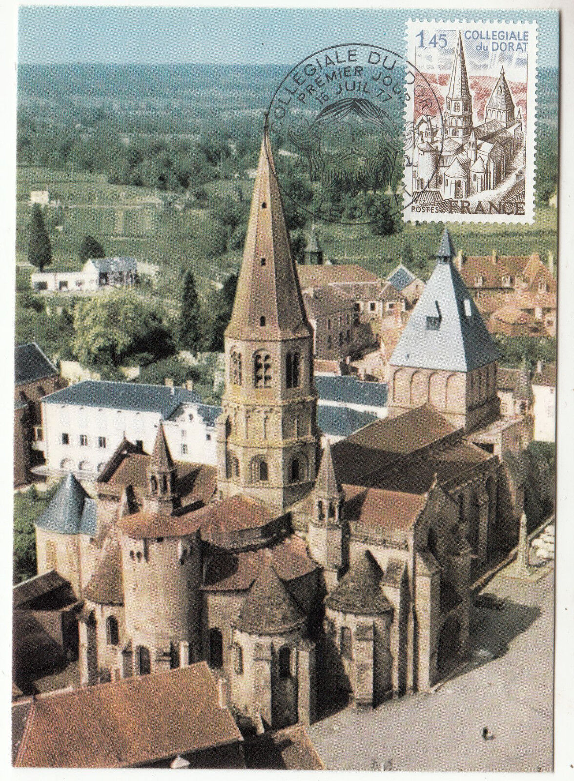 CARTE MAXIMUM FDC 1977 TIMBRE N 1937 COLLEGIALE DU DORAT VUE AERIENNE 401444041838