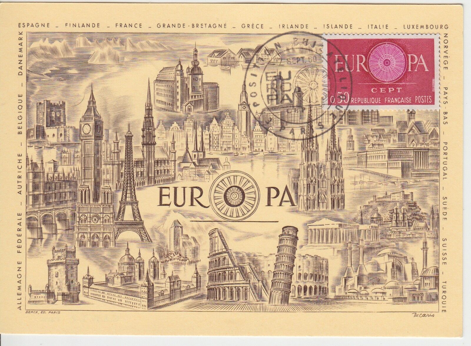 CARTE MAXIMUN FRANCE TIMBRE N 1267 EUROPA VILLE 121485620748