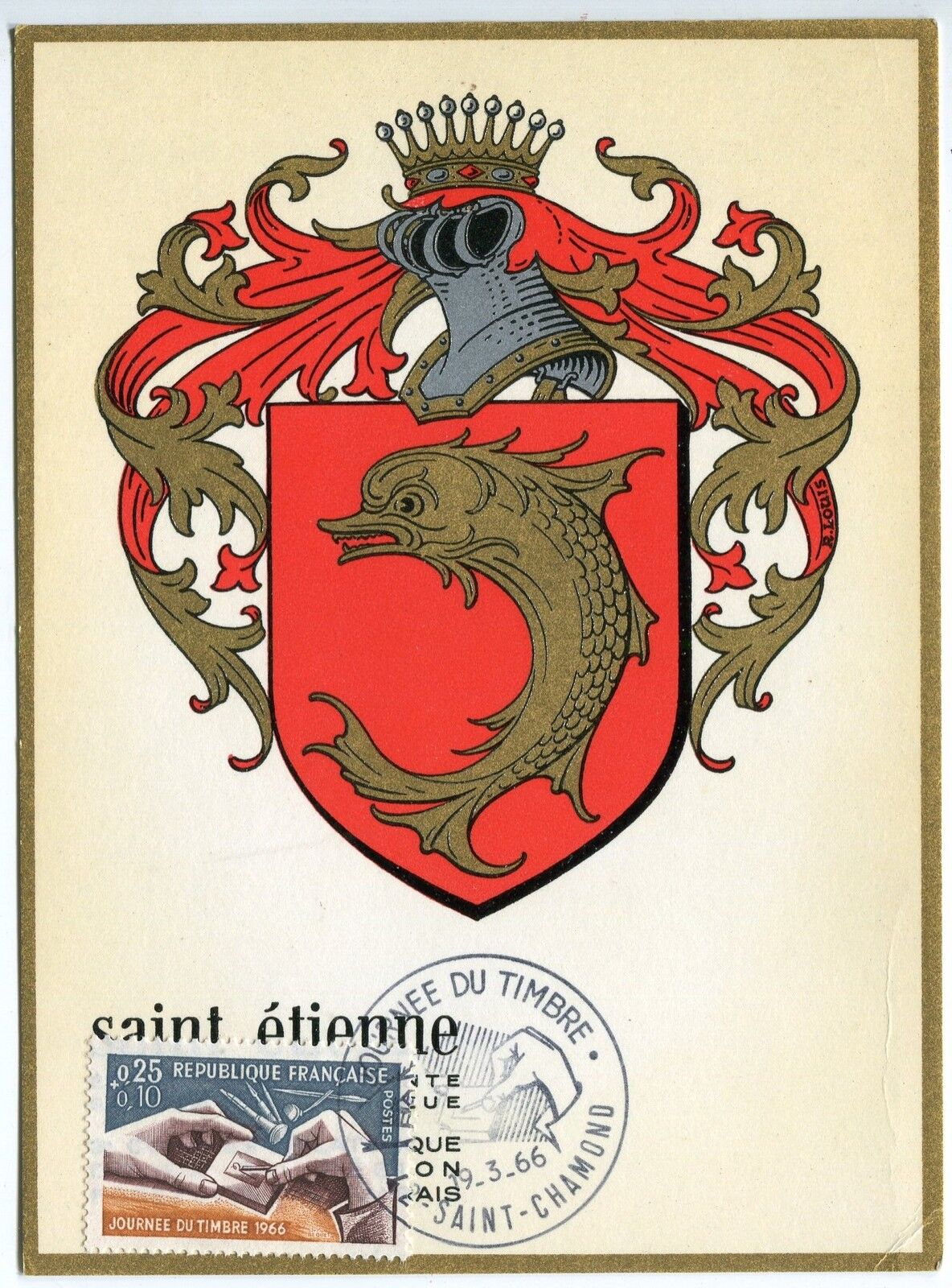 CARTE PHILATELIQUE BLASON SAINT CHAMOND 1966 400752970118