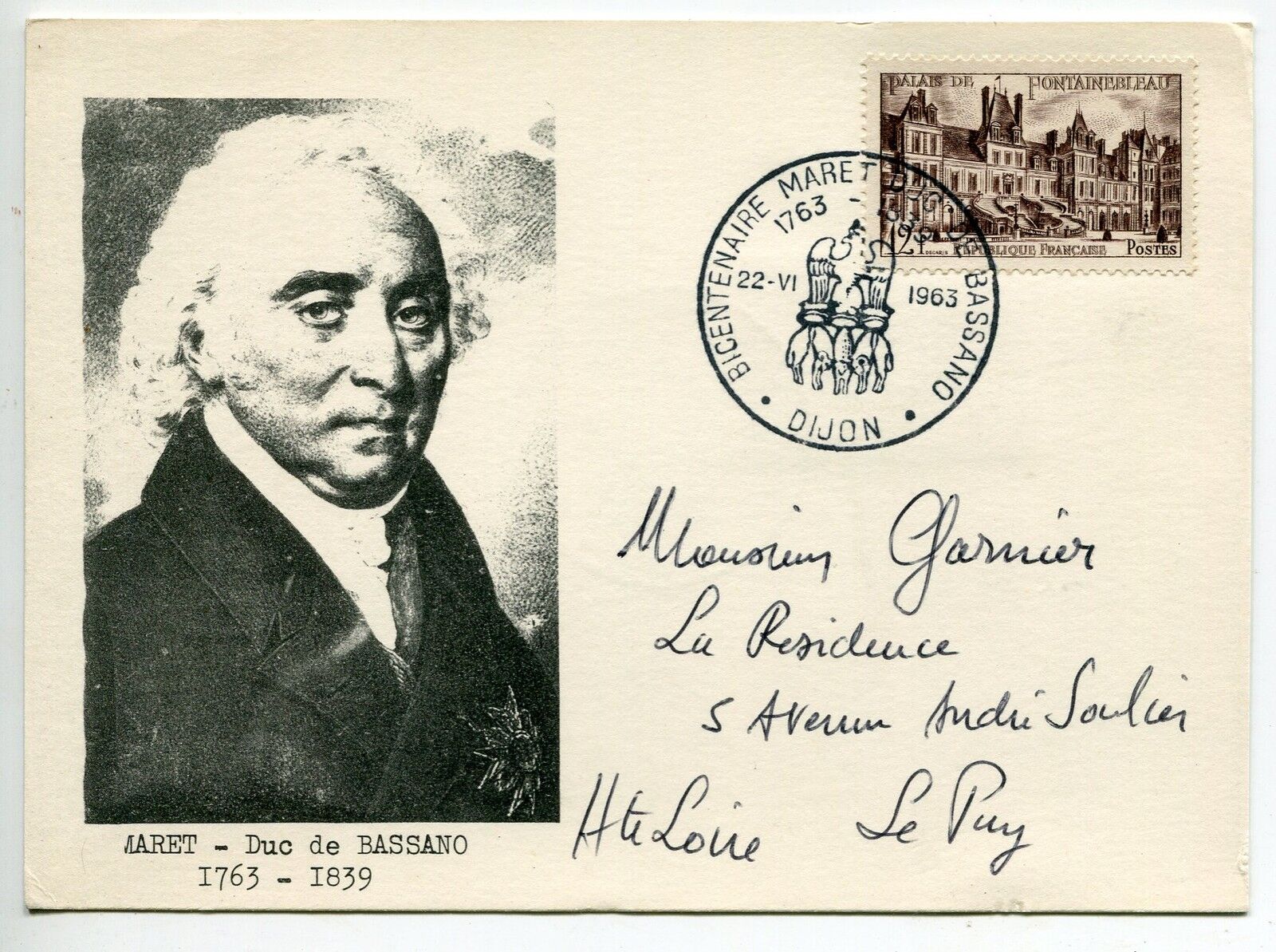 CARTE PHILATELIQUE MARET DUC DE BOSSANO DIJON 1963 121402706108