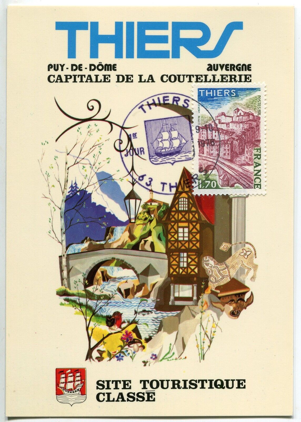 CARTE PHILATELIQUE PUY DE DOME THIERS CAPITALE DE LA COUTELLERIE 1976 121402931088