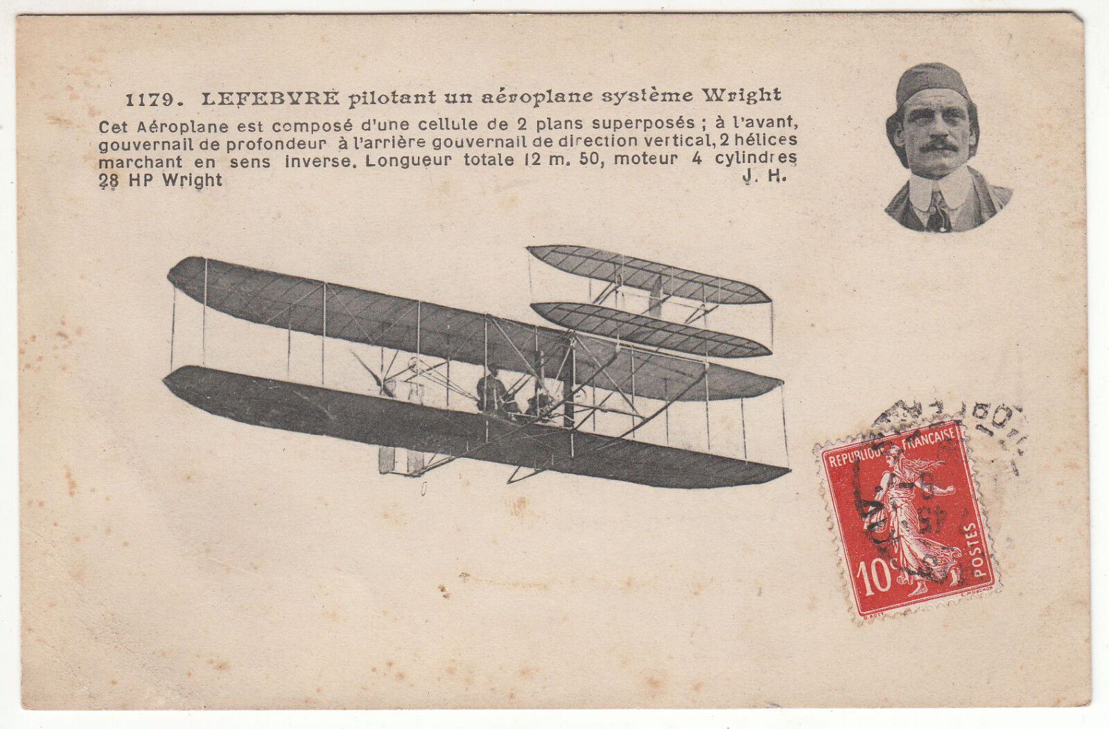 CARTE POSTALE AVIATION LEFEBVRE PILOTANT UN AEROPLANE SYSTHEME WRIGHT 401256070548