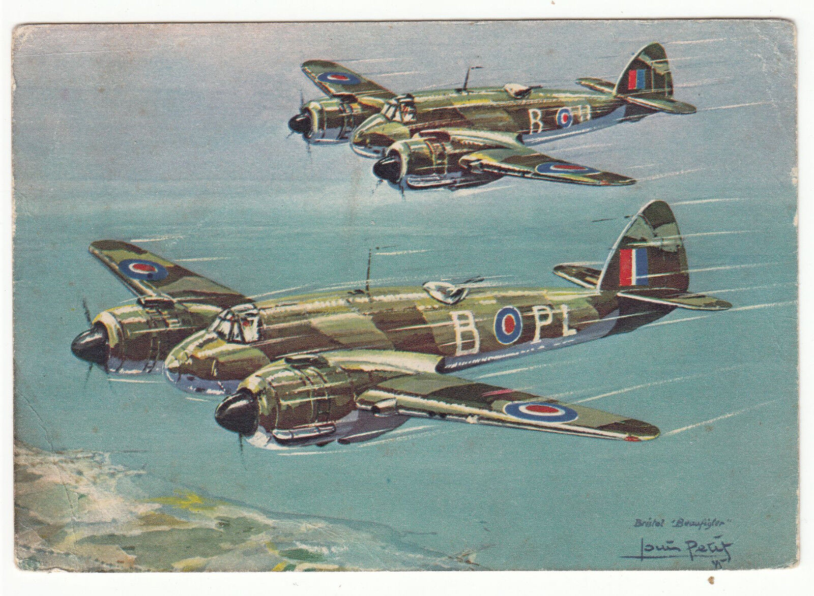 CARTE POSTALE AVION BRISTOL 156 BEAUFIGHTER DESTROYEUR ILLUSTRATEUR LOUIS PETIT 123429569068