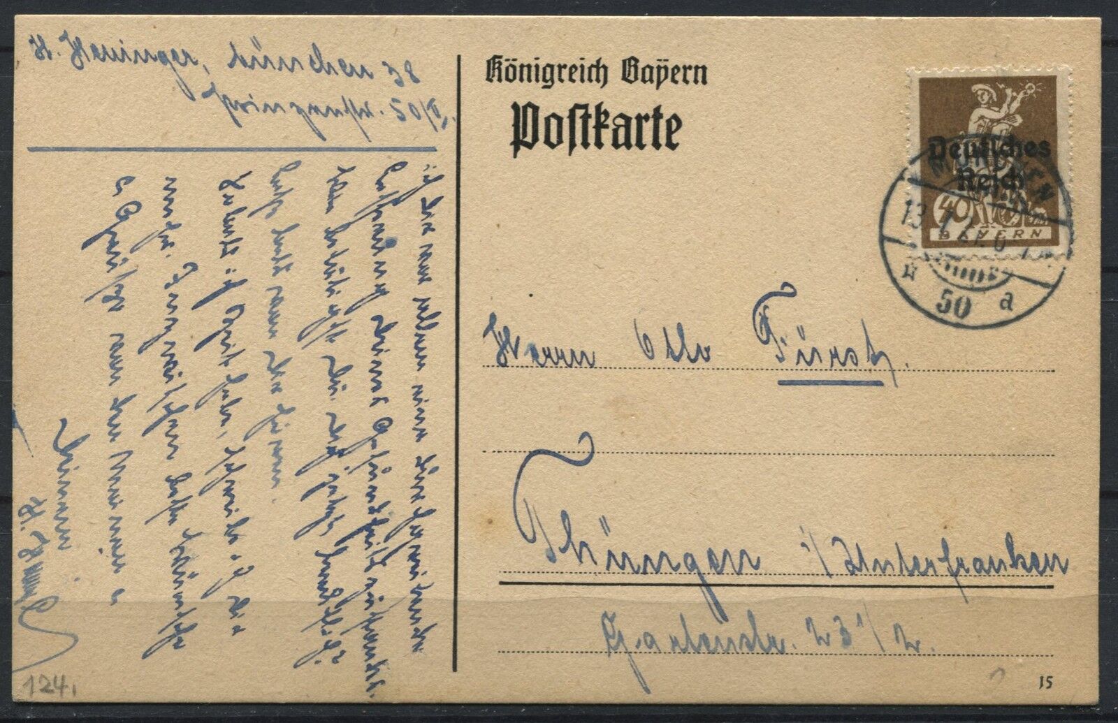 CARTE POSTALE BAYERN DEUTCHES REICH A ETUDIER 110852717548