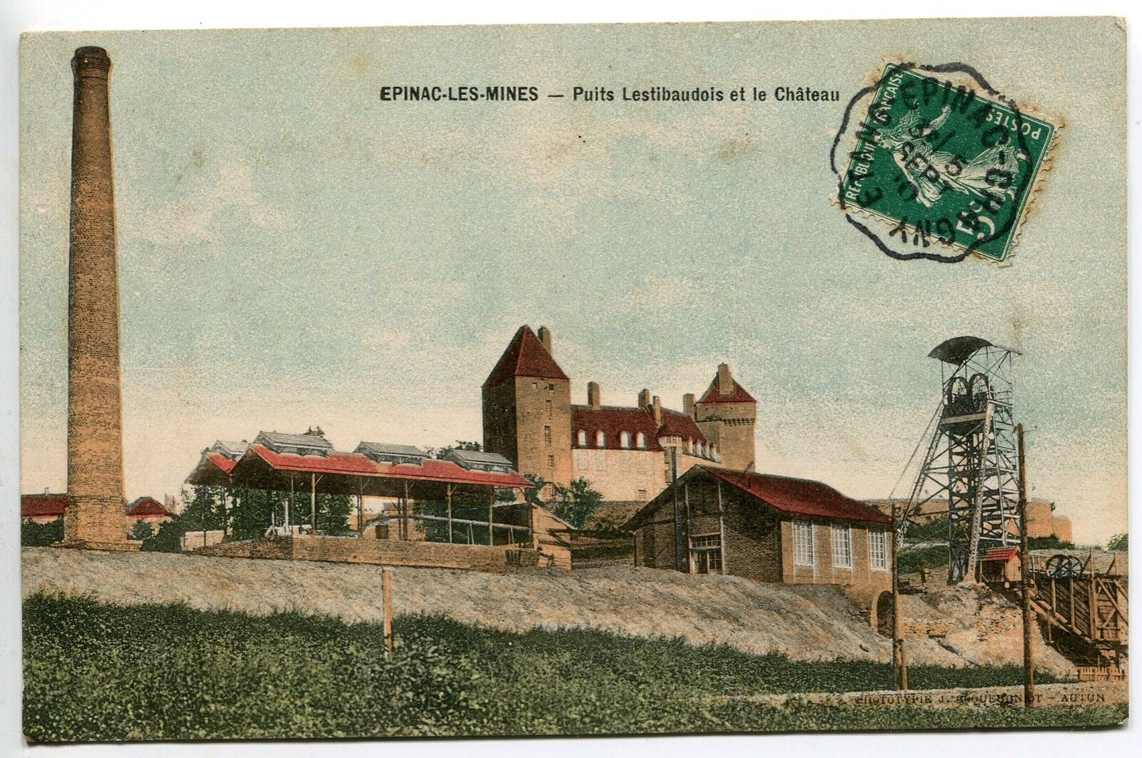 CARTE POSTALE EPINAC LES MINES PUITS LESTIBAUDOIS ET LE CHATEAU 1910 121455549658