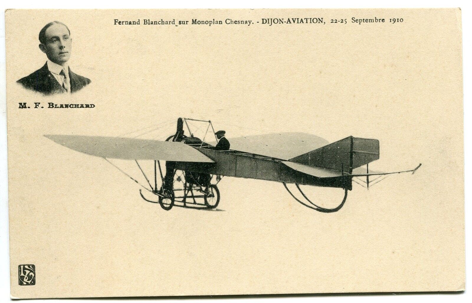 CARTE POSTALE FERNAND BLANCHARD MONOPLAN CHESNAY DIJON AVIATION 1910 400697170848