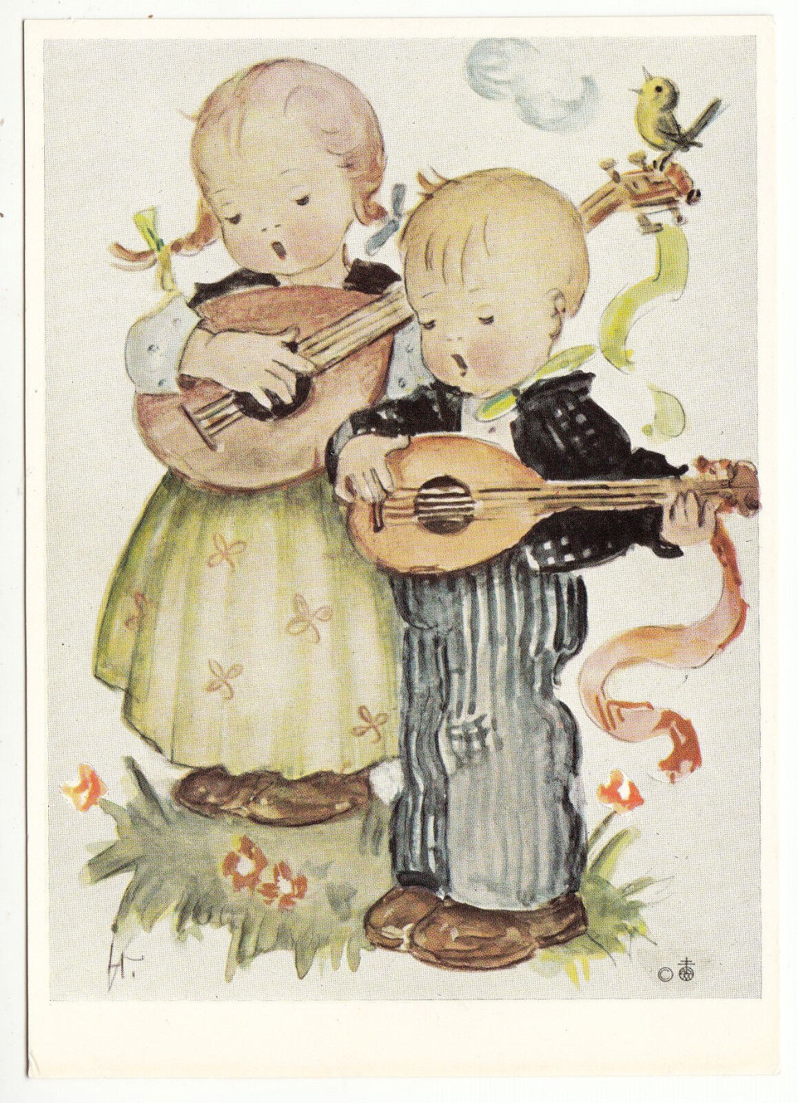 CARTE POSTALE ILLUSTRATEUR HUMMEL N° 14409FILLE ET GARCON MUSIQUE GUITARE