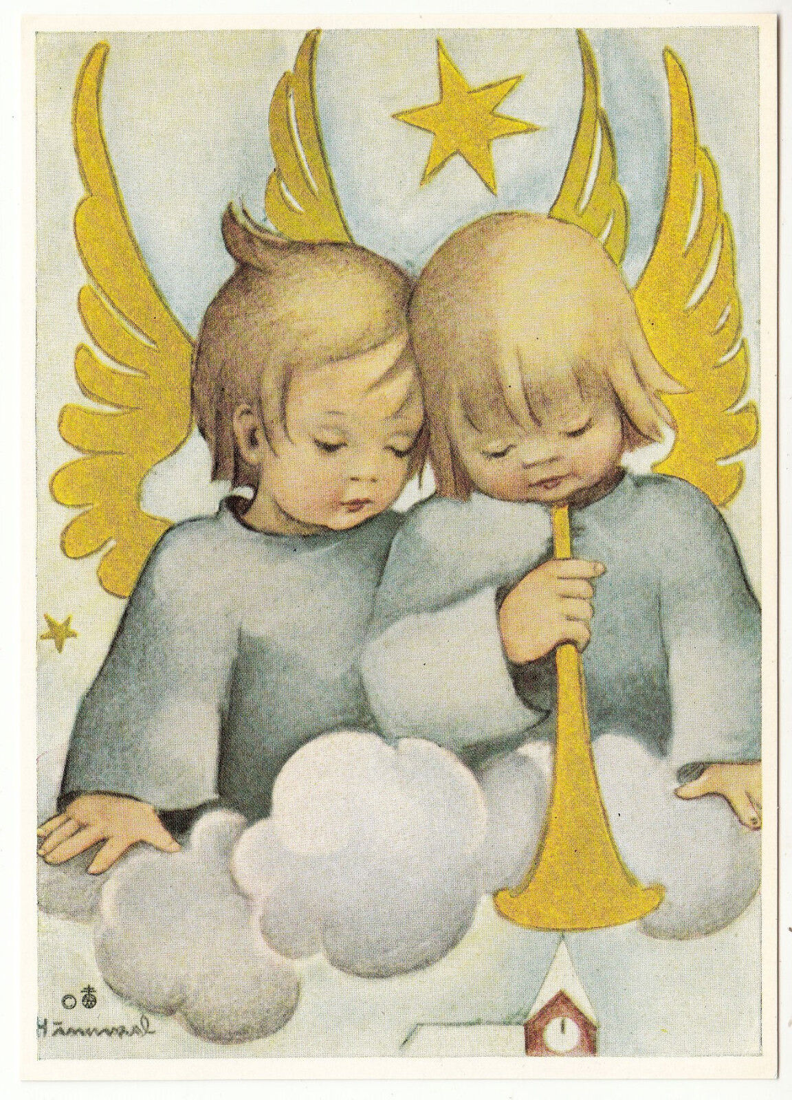 CARTE POSTALE ILLUSTRATEUR HUMMEL N° 14647 ENFANT ANGE TROMPETTE