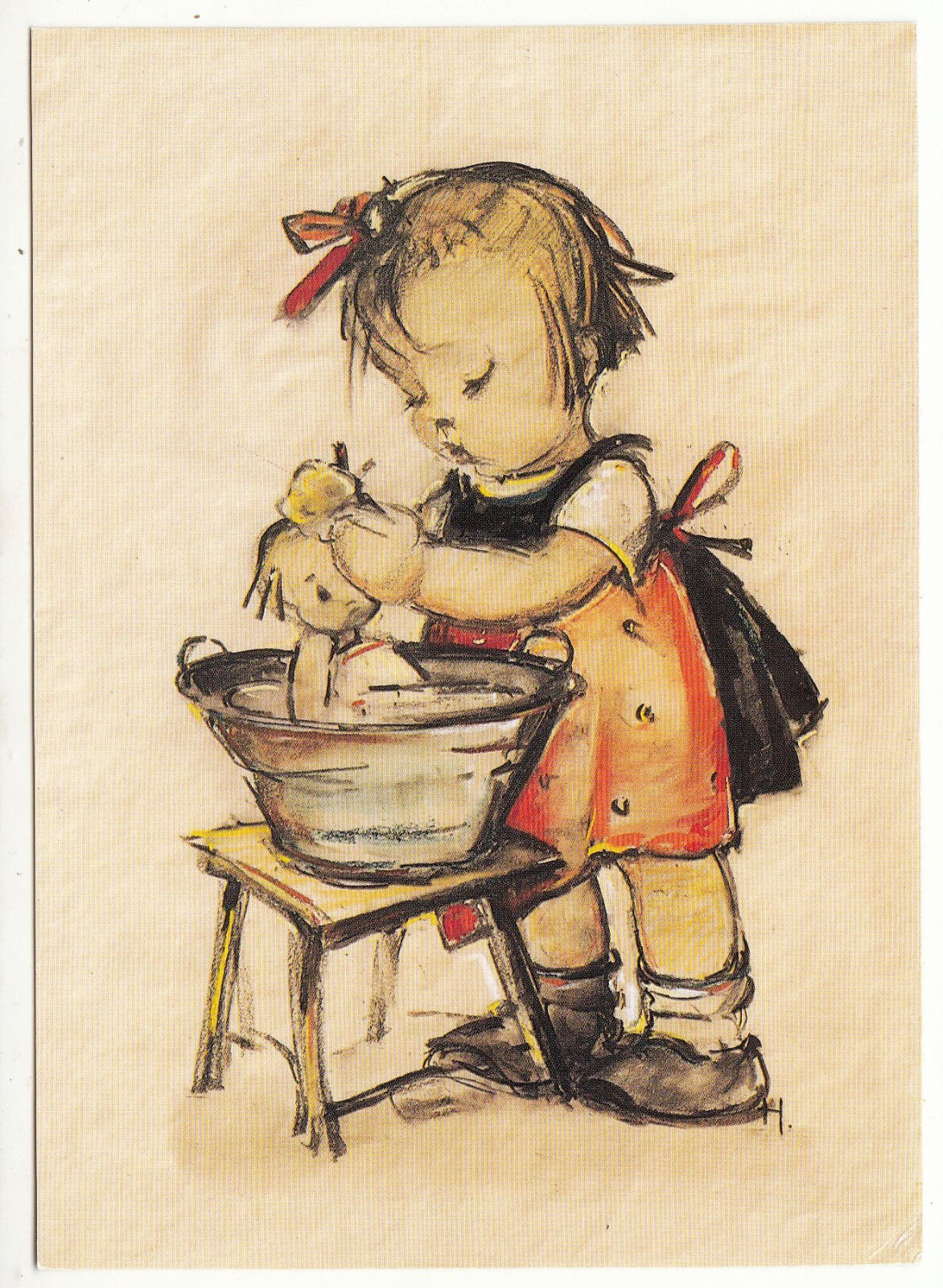 CARTE POSTALE ILLUSTRATEUR HUMMEL N° 221 WASHING DAY