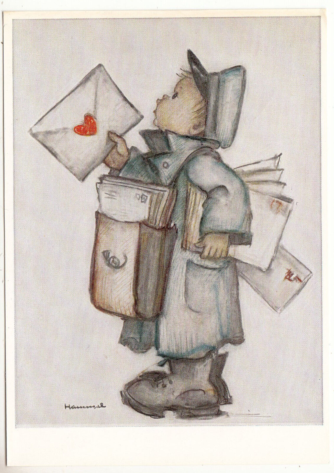 CARTE POSTALE ILLUSTRATEUR HUMMEL  N° 5545  ENFANT FACTEUR LETTRE COEUR