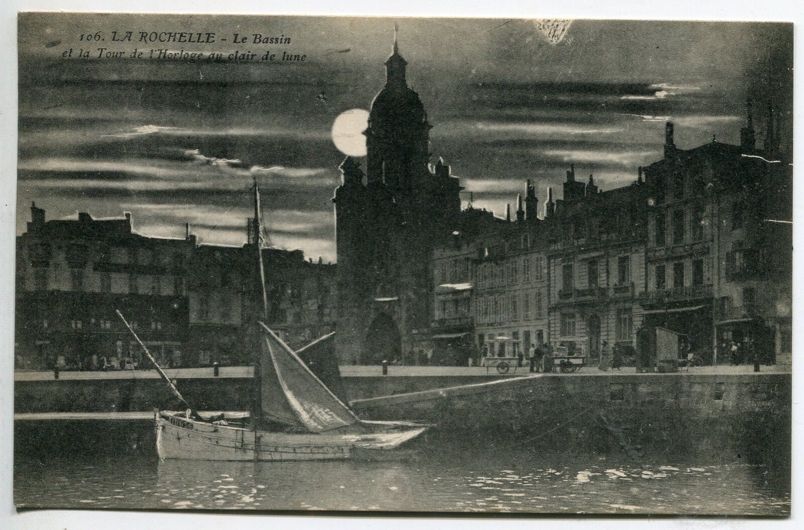 CARTE POSTALE LA ROCHELLE LE BASSIN ET LA TOUR DE L HORLOGE AU CLAIR DE LUNE 121549090028