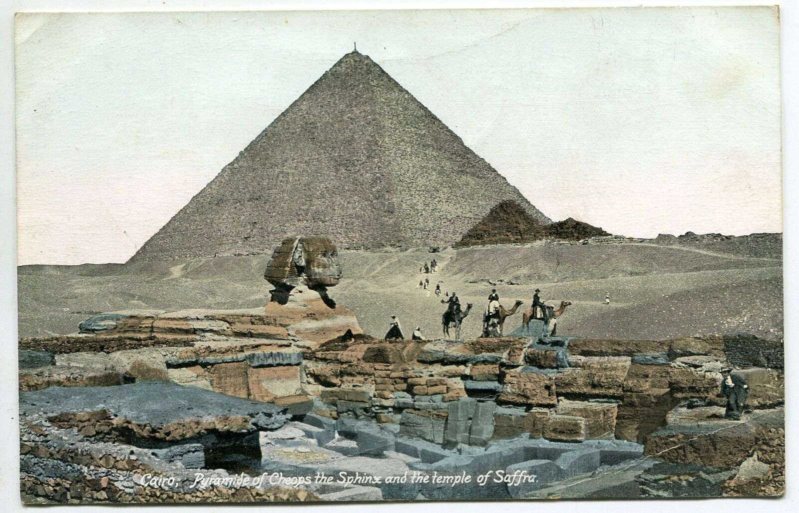 CARTE POSTALE LE CAIRE PYRAMIDE DE CHEOPS SPHINX TEMPLE DE SAFFRA 1915 400684943578