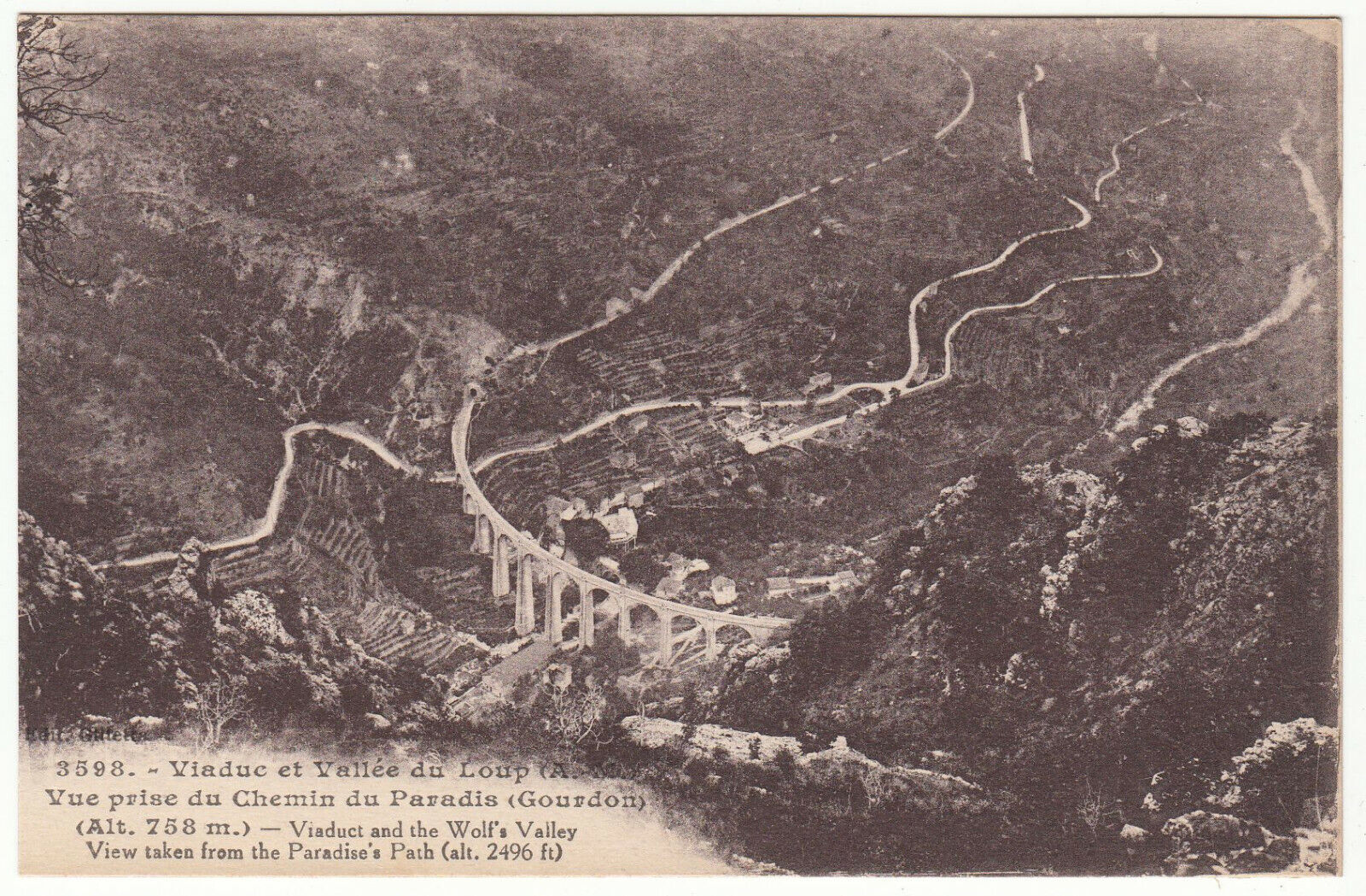 CARTE POSTALE VIADUC ET VALLEE DU LOUP VUE PRISE DU CHEMIN DU PARADIS GOURDON 123970675238