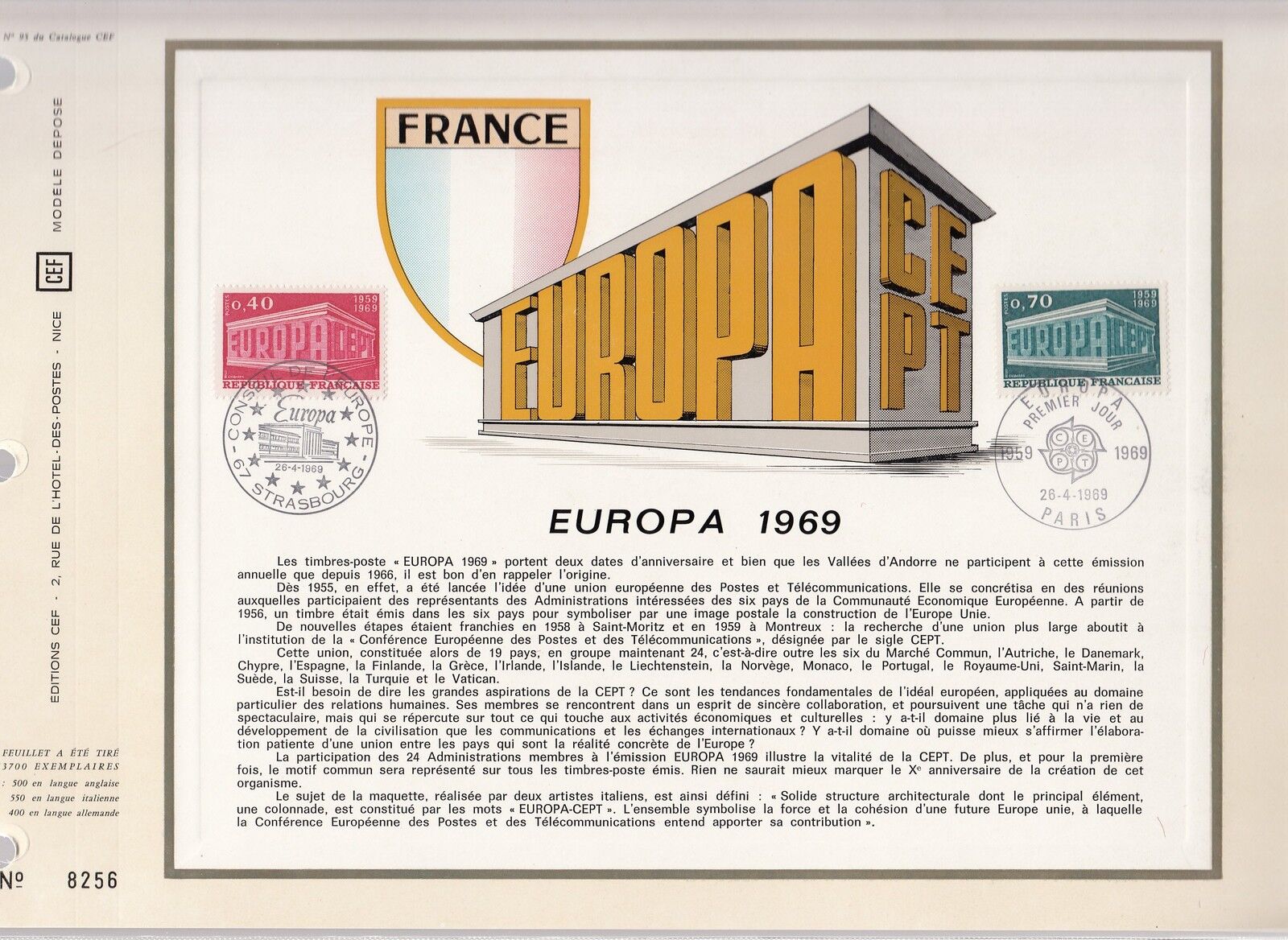 DOCUMENT CEF PREMIER JOUR 1969 EUROPA FRANCE 121011761728