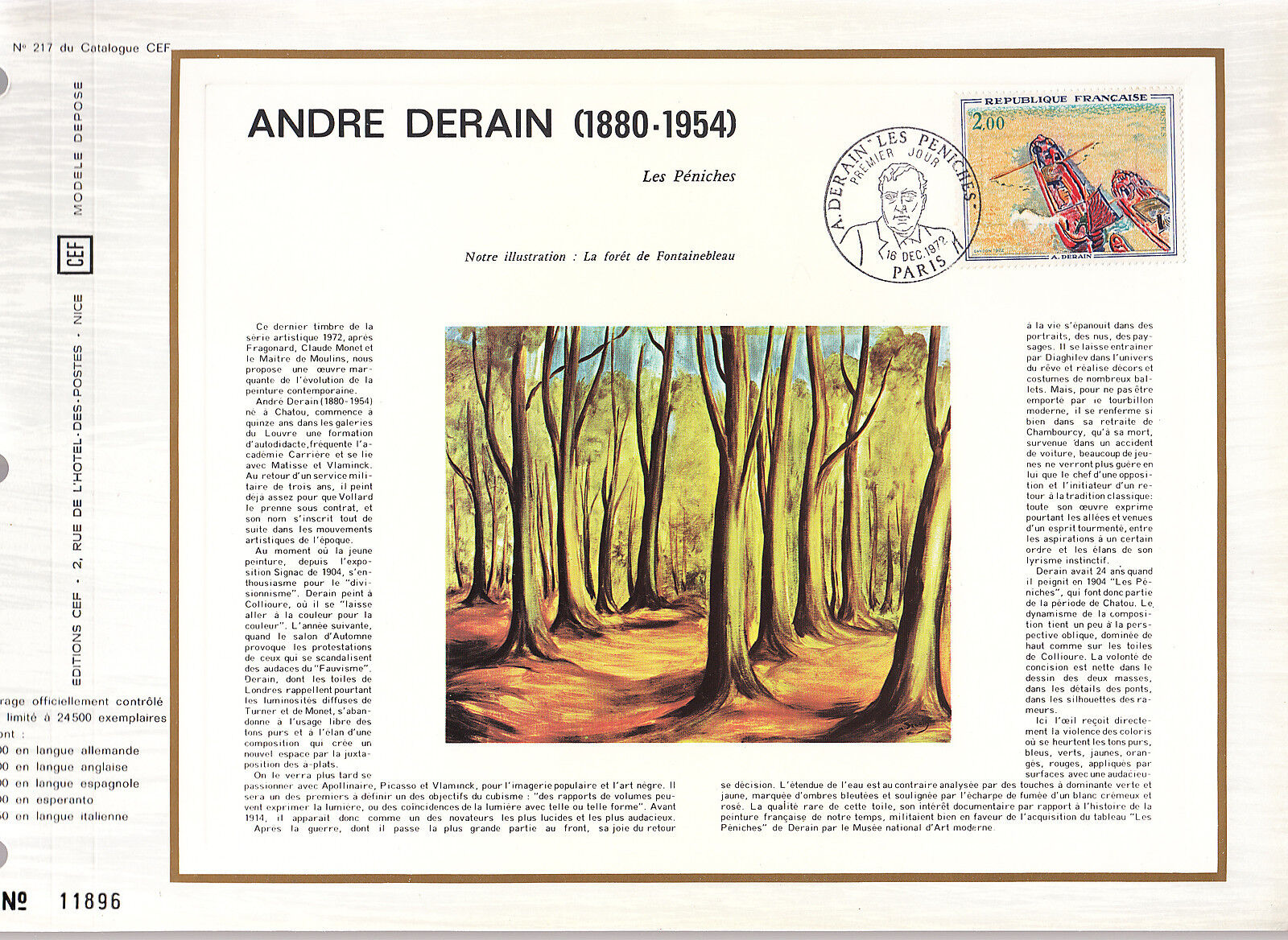 DOCUMENT CEF PREMIER JOUR 1972 ANDRE DERAIN 121072654748