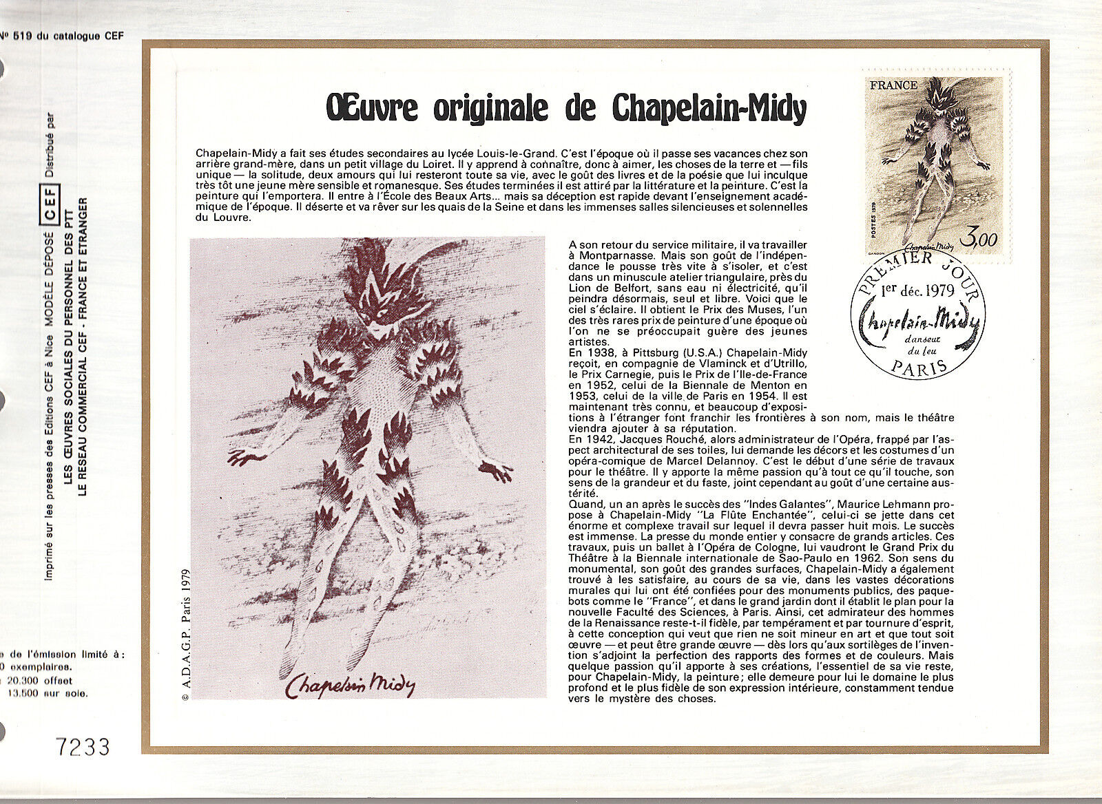 DOCUMENT CEF PREMIER JOUR 1979 OEUVRE ORIGINALE DE CHAPELAIN MIDY 121074728008