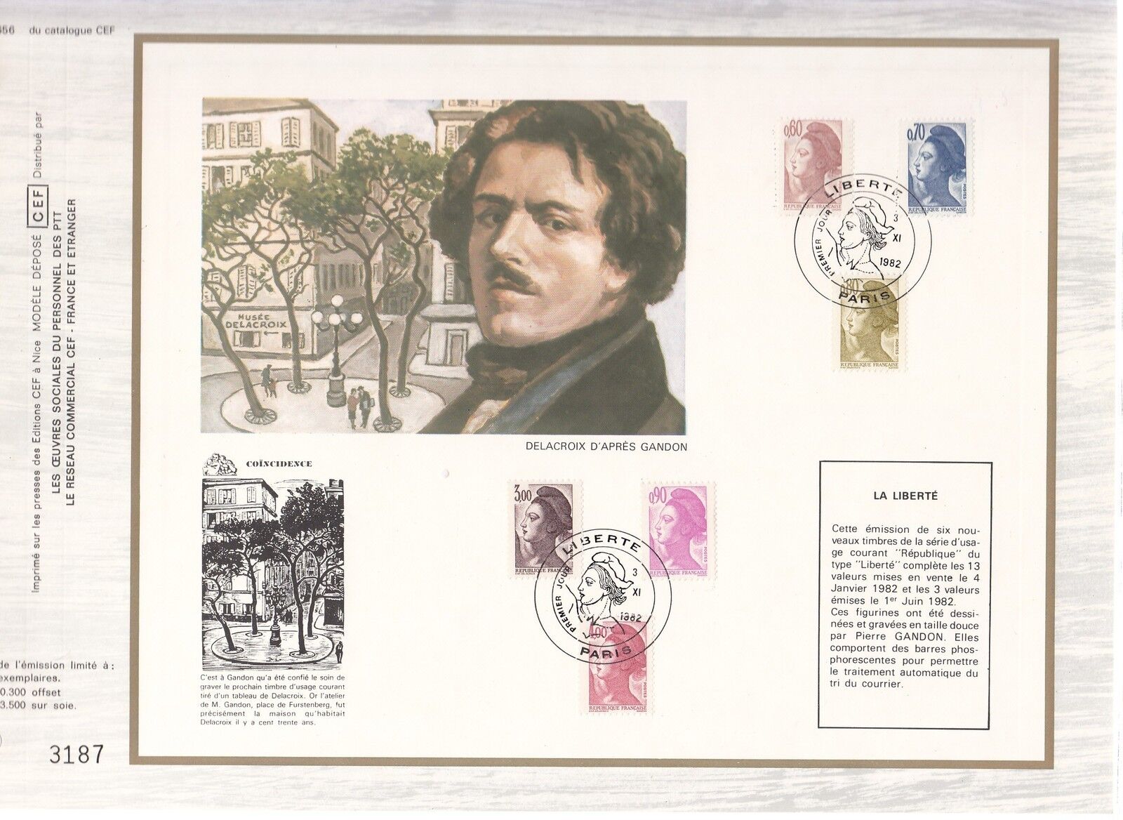 DOCUMENT CEF PREMIER JOUR 1982 GANDON TYPE LIBERTE DELACROIX 400346110838