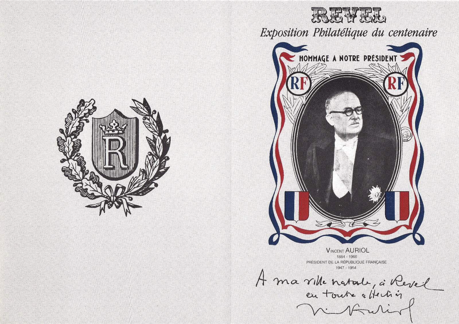 DOCUMENT PHILATELIQUE DE REVEL FDC VINCENT AURIOL HOMMAGE AU PRESIDENT 122917328568