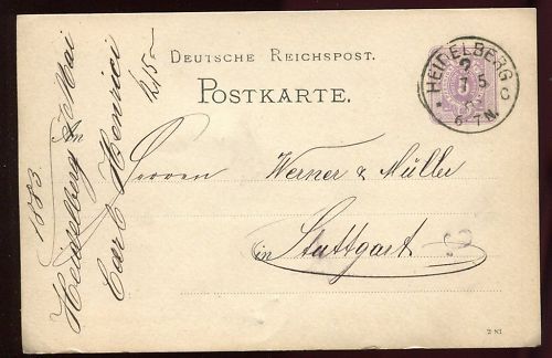 ENTIER POSTALE DEUTSCHE REICHSPOST HEIDELBERG 1883 120683545518