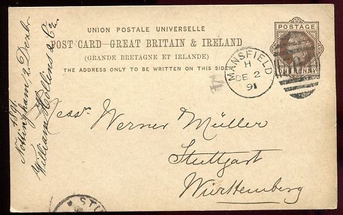 ENTIER POSTALE GREAT BRITAIN ET IRLANDE MANSFIELD 1891 110648044508