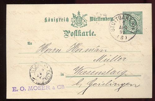 ENTIER POSTALE WURTTEMBERG STUTTGART 1891 110649200848