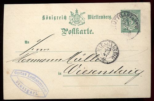 ENTIER POSTALE WURTTEMBERG STUTTGART 1892 110649200988