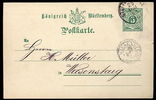 ENTIER POSTALE WURTTEMBERG STUTTGART 1892 110649201098