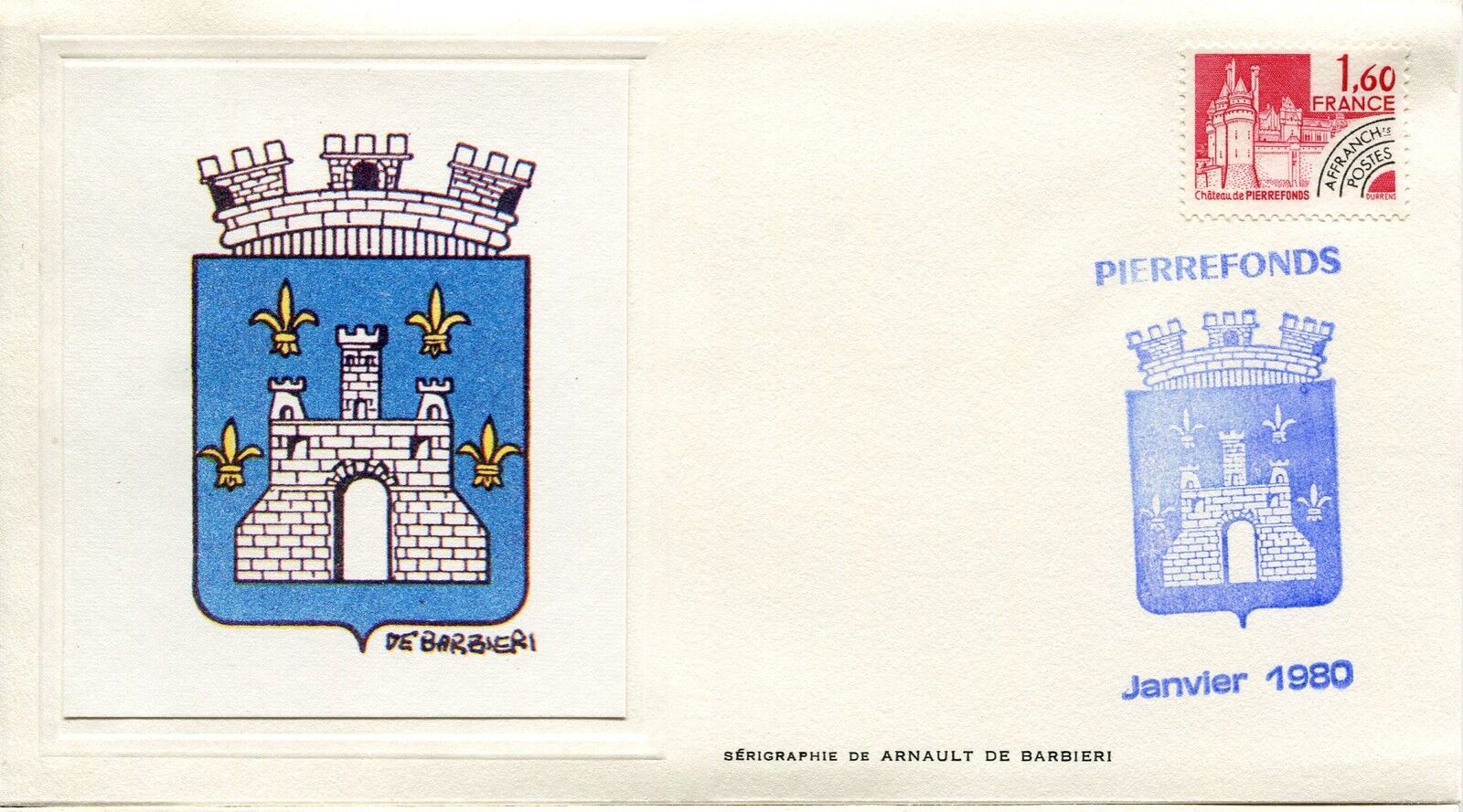 ESSAIE SERIGRAPHIE DE BARBIERI PREMIER JOUR 1980 PREOBLITERE PIERREFONDS 121459710288