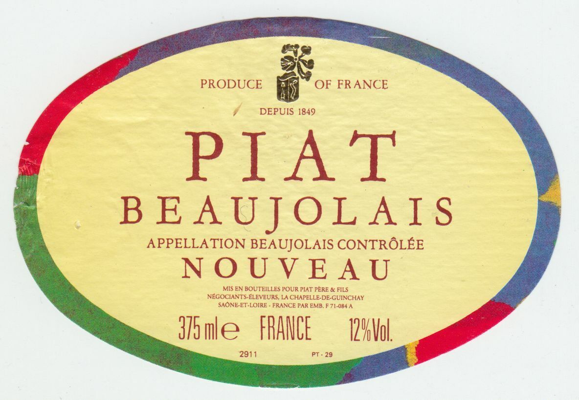 ETIQUETTE DE VIN BEAUJOLAIS NOUVEAU PIAT 402695573018