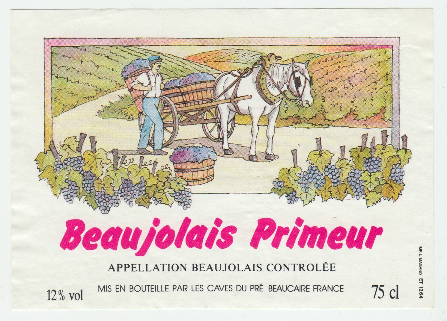 ETIQUETTE DE VIN BEAUJOLAIS PRIMEUR VENDANGEUR CHEVAL 124576538598