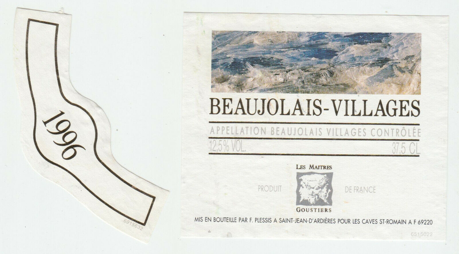 ETIQUETTE DE VIN BEAUJOLAIS VILLAGES 1996 LES MAITRES GOUSTIERS 402695573038