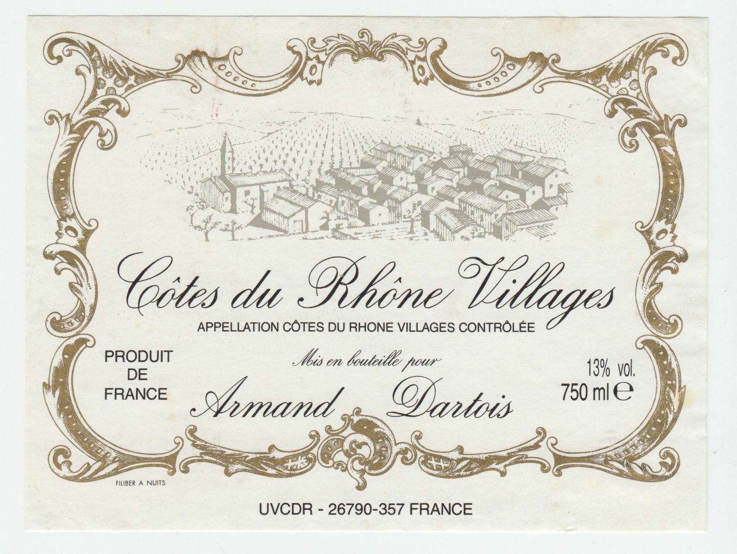 ETIQUETTE DE VIN BONS COTES DU RHONE VILLAGES ARMAND DARTOIS 402581825528